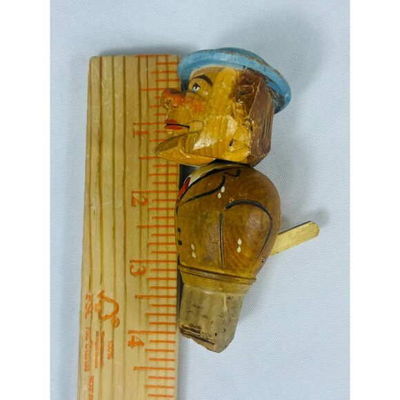 Vintage Anri Wooden Hand Carved Bottle Stopper Man in Hat Tongue - Picture 8 of 8